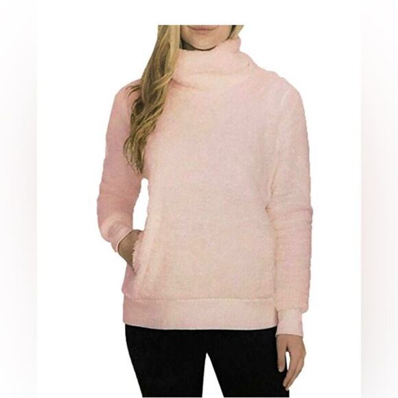 Lukka Lux Ladies' Cowl Neck Sherpa Pullover Sweater, Pink Small - Picture 1 of 16